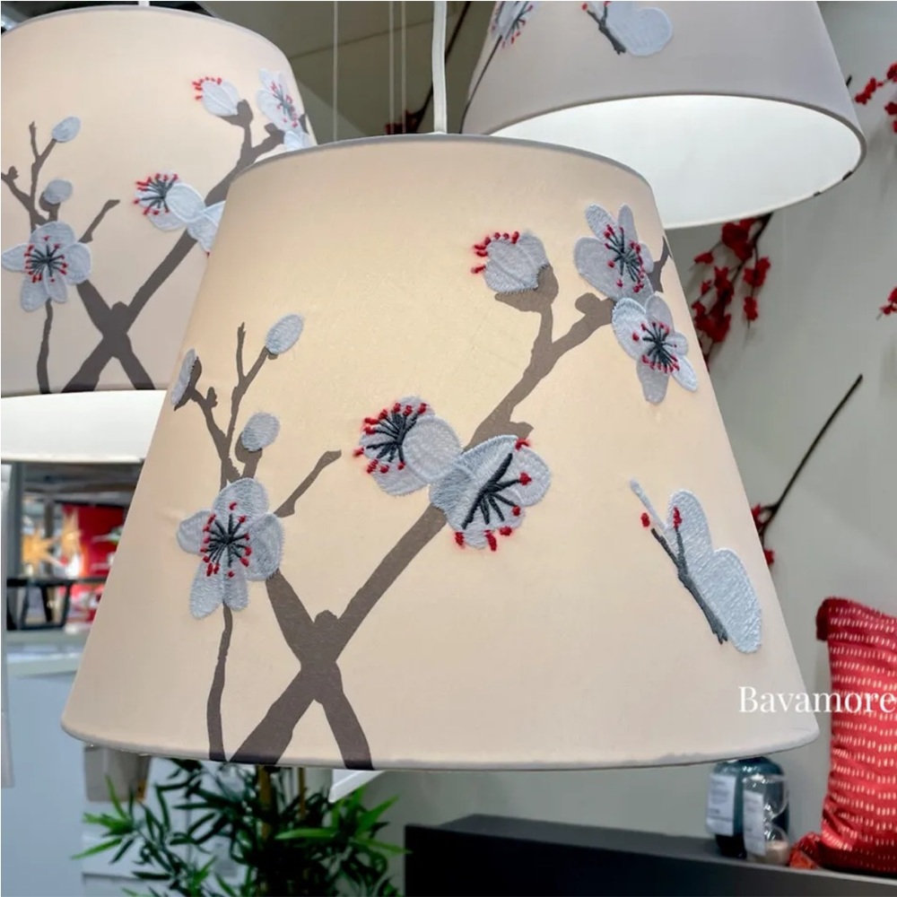 Ikea FÖSSTA Lamp shade, beige/plum blossom, 13"/decorative embroidery NEW